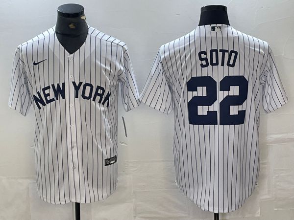 Men New York Yankees #22 Soto White Stripe Game Nike 2024 MLB Jersey style 1